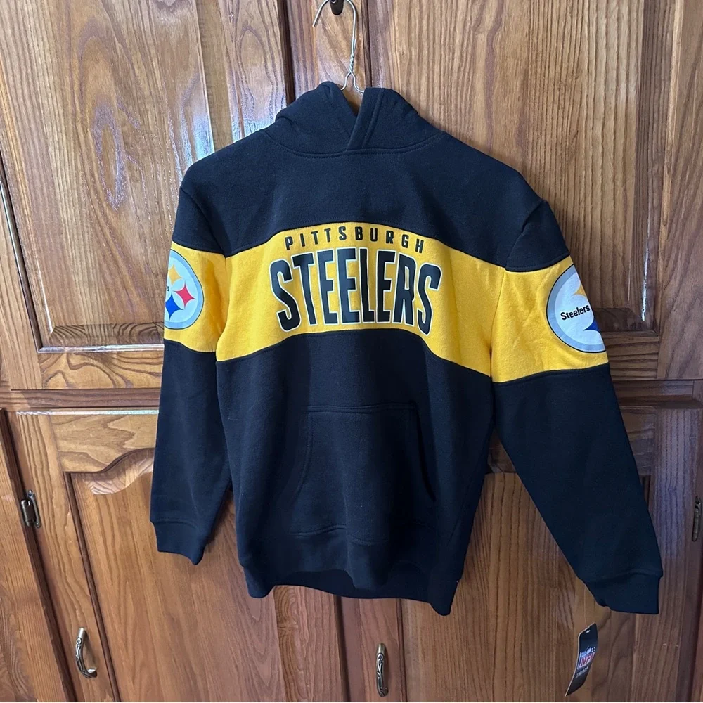 NFL Youth Size 10-12 Pittsburgh Steelers Black and‎ Gold Hoodie NEW Boy/Girl